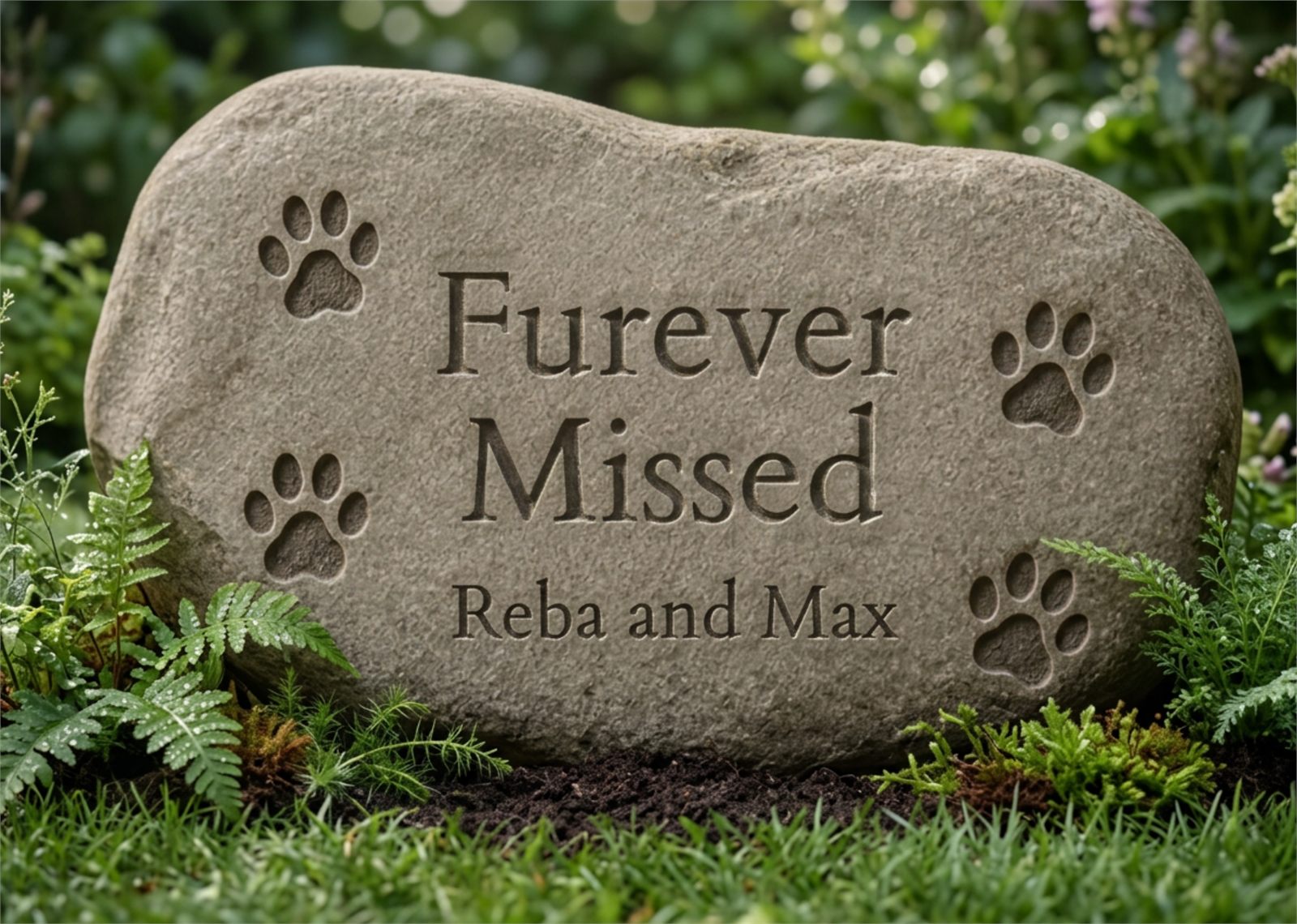 Close view of memorial stone lettering